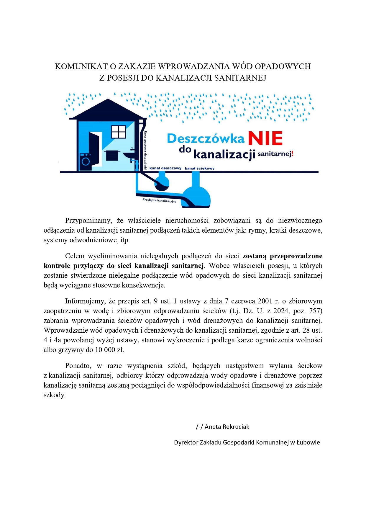 KOMUNIKAT O ZAKAZIE WPROWADZANIA WÓD OPADOWYCH Z POSESJI DO KANALIZACJI SANITARNEJ_page-0001.jpg