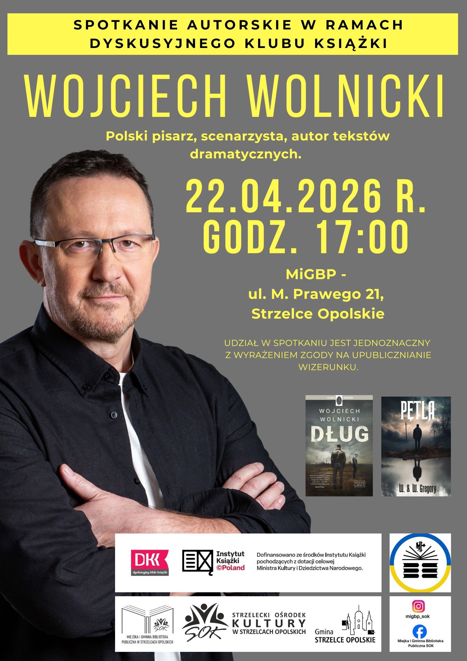 Plakat na spotkanie autorskie z Wojciechem Wolnickim.jpg