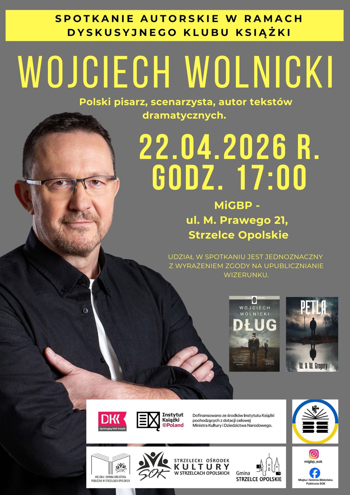 Plakat na spotkanie autorskie z Wojciechem Wolnickim.jpg